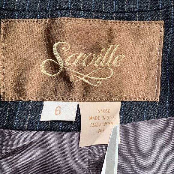 Vintage 80s Wool Pinstripe Blazer Jacket Dark Gray Oversized Structured Size 6 - Picture 9 of 12